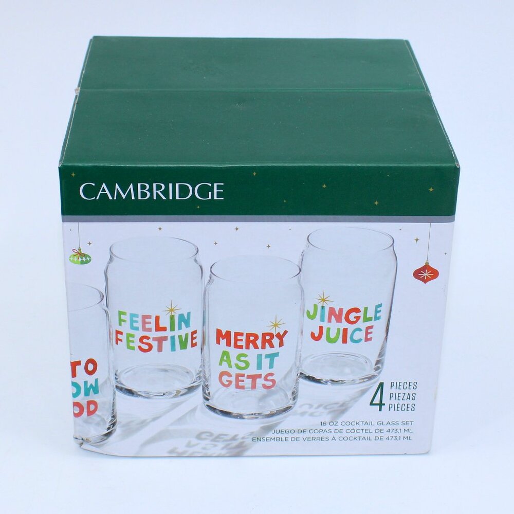 Cambridge Holiday Cocktail Glasses Set 4 Pieces 16 oz Jingle Juice